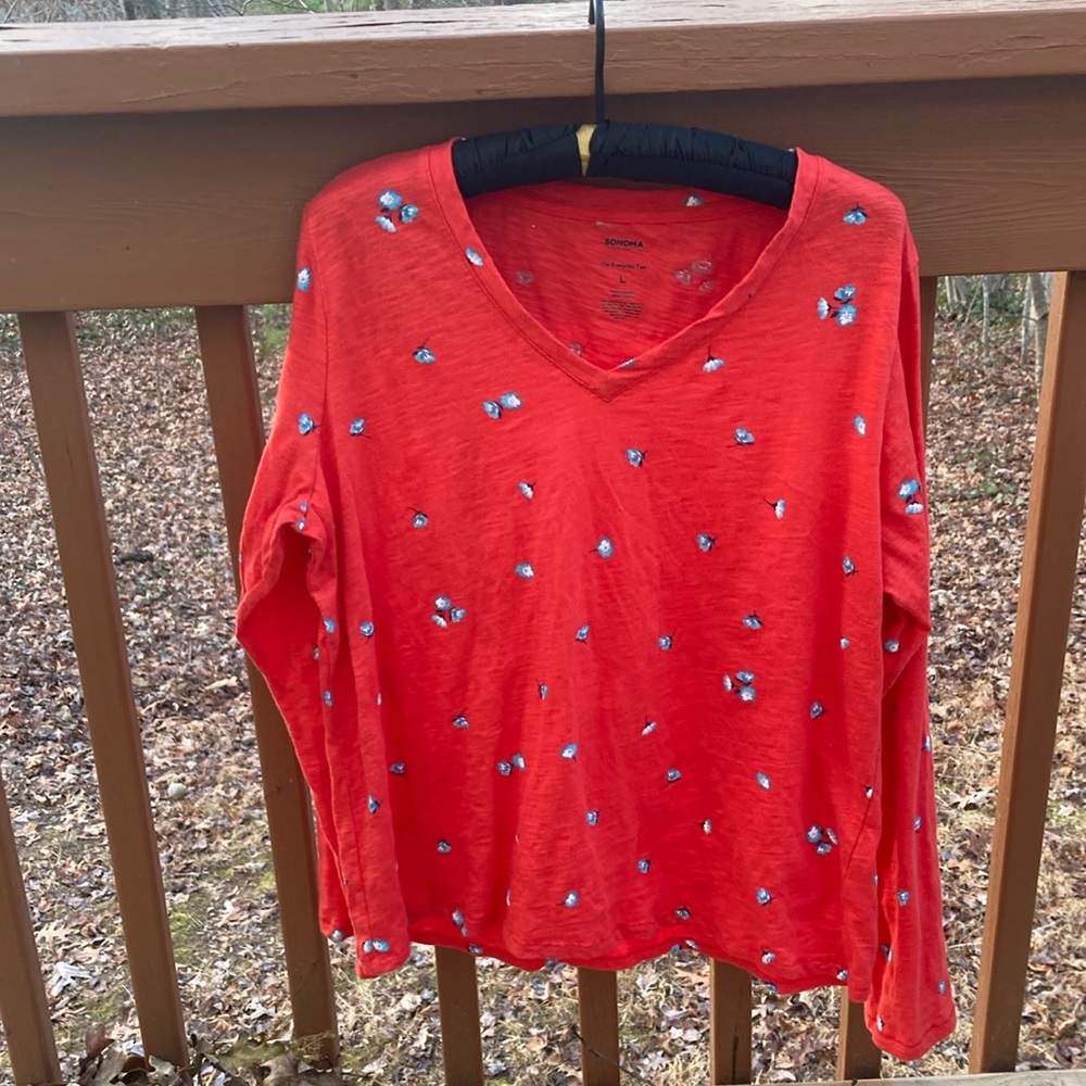 Sonoma cotton orange shirt with blue flowers